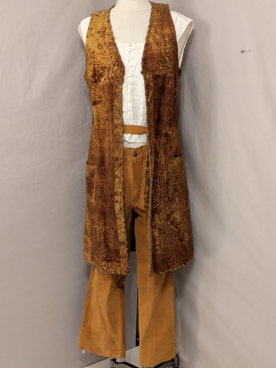 Vintage Pants - Vintage Suede Leather Long Vest and Pants 60s 70s Mod Groovy Hippie Women's SeeM